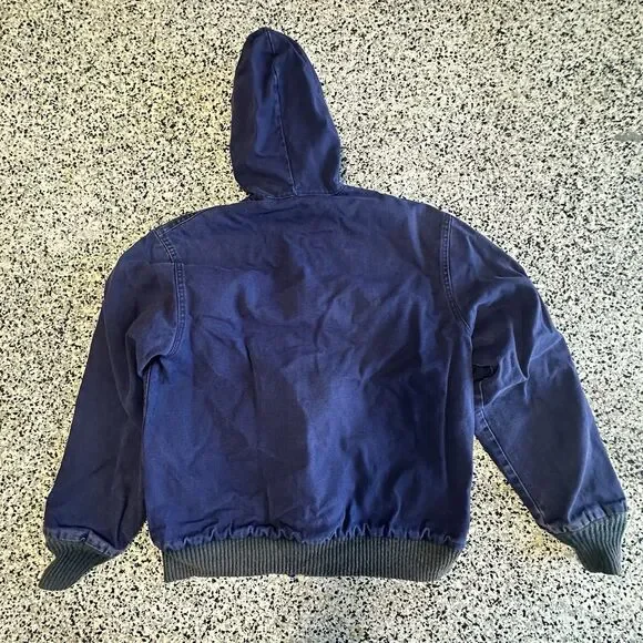 Vintage Walls Duck Canvas Jacket Hooded Full Zip Large Lined Blue Workwear 90s